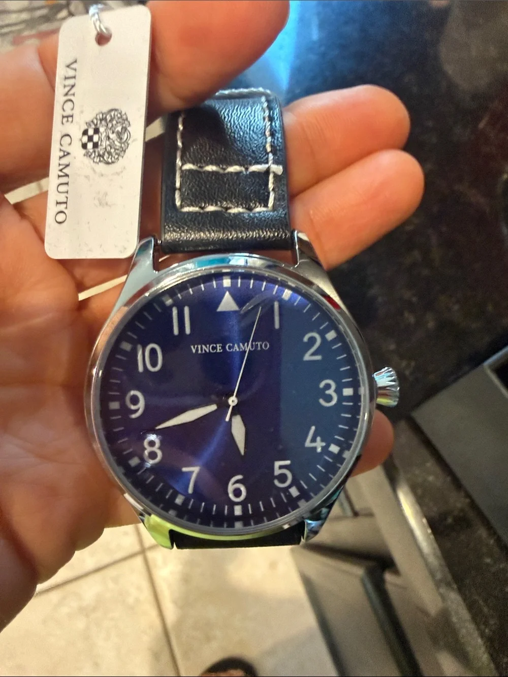 Vince Camuto Men's ALDO watch Navy Blue Dial Watch with Black Leather Strap BNWT